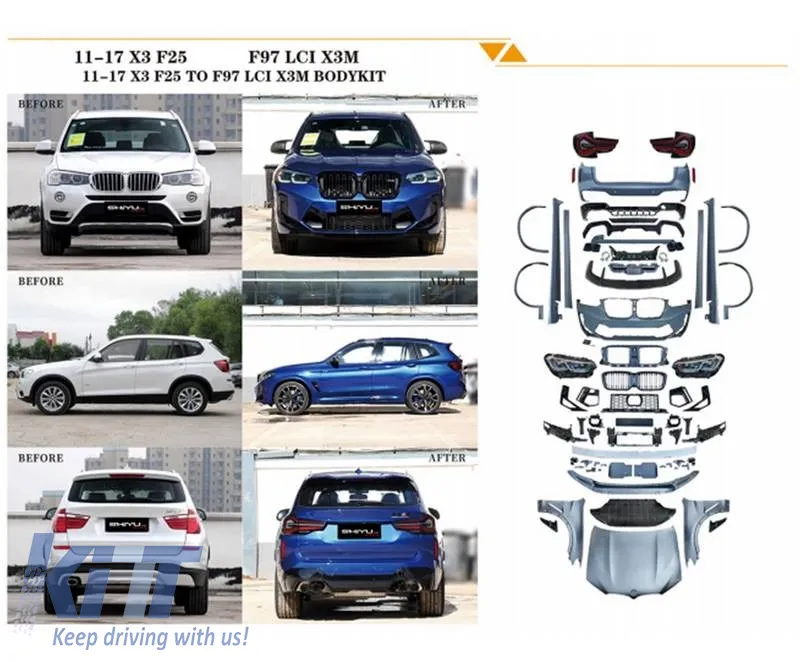 Body Kit suitable for BMW X3 F25 2011-2017 Upgrade to X3M Competition F97 LCI Look with Bumpers, Hood, Fenders, Lights