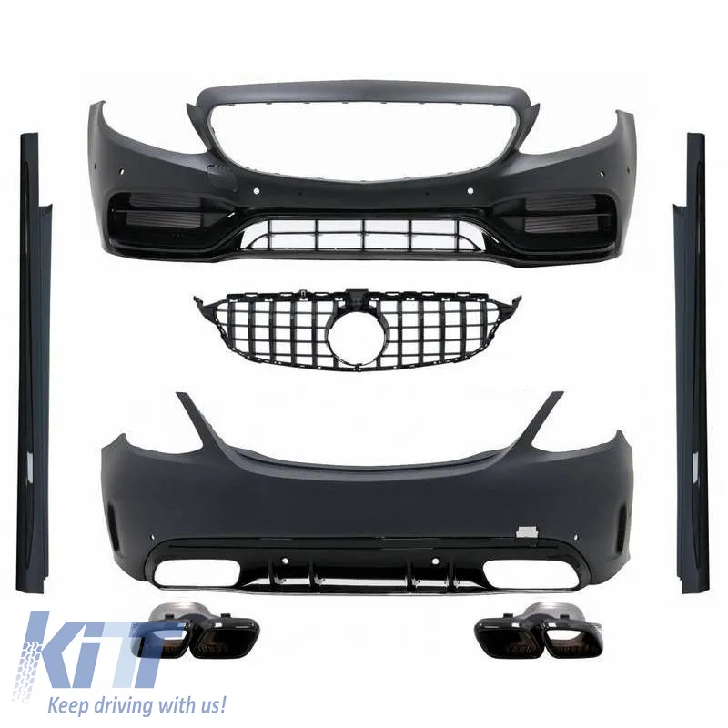 Body Kit suitable for Mercedes-Benz C-Class W205 14-20 Sedan A Design C63s Facelift Look With Grille & Exhaust Pipes Black Edition