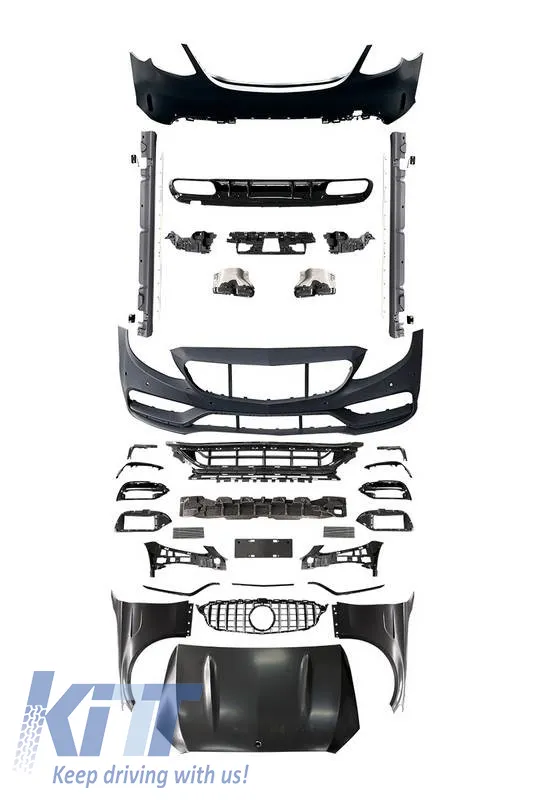 Body Kit suitable for Mercedes-Benz C-Class W205 14-20 Sedan A Design C63s Facelift Look With Fenders, Hood, Grille & Exhaust Pipes Black Edition