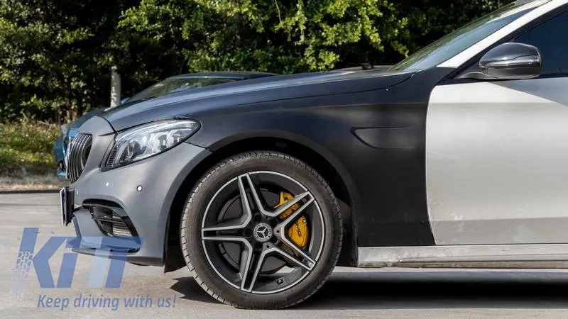 Body Kit suitable for Mercedes-Benz C-Class W205 14-20 Sedan A Design C63s Facelift Look With Fenders, Hood, Grille & Exhaust Pipes Black Edition