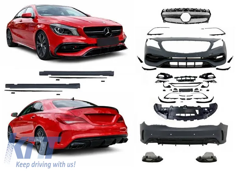 Body kit suitable for Mercedes-Benz CLA C117 W117 (2013-2018) Facelift A Design CLA45 Look Black Edition with grille & exhaust tips in black