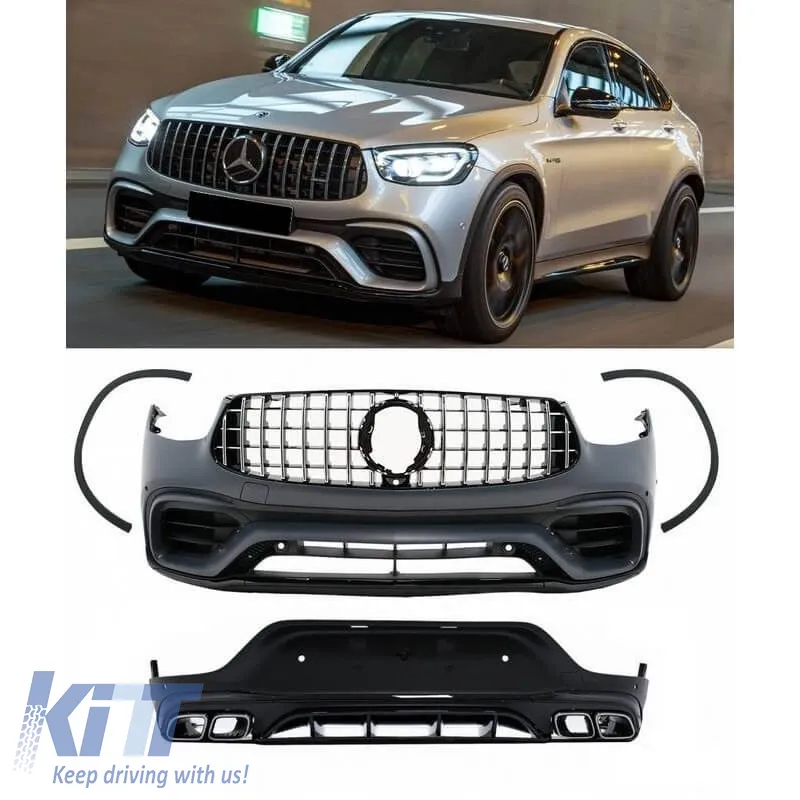 Body Kit suitable for Mercedes-Benz GLC Coupe Facelift C253 Sport Line (2020+) GLC63Amg Look with Bumpers, Grill, Exhaust Tips, Fender Flares