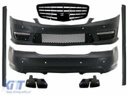 Body Kit suitable for MERCEDES Benz W221 2005-2011 A-Design with Central Grille Piano Black and Exhaust Muffler Tips Black Edition - COCBMBW221AMGFE63B