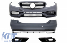 Body Kit suitable for Mercedes E-Class W212 Facelift (2013-2016) with Exhaust Muffler Tips Black E63 Design Piano Black - COCBMBW212FAMGBRBB