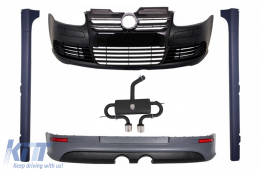 Body Kit suitable for VW Golf 5 V R32 Glossy Black Grill (2003-2007) With Complete Exhaust System - COCBVWG5R32ESB