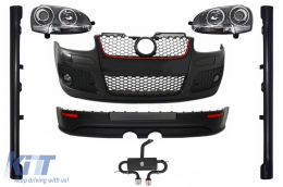 Body Kit suitable for VW Golf Mk V 5 (2003-2007) GTI R32 Design with Complete Exhaust System and Headlights Xenon Look Chrome Edition - COCBVWG5GTIWFRBEC