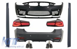 Body Kit with Dual Twin Exhaust Muffler Tips suitable for BMW 3 series F30 (2011-2019) and LED Taillights Dynamic Sequential Turning Light EVO II M3 CS Design - COCBBMF30EVOWOFRS