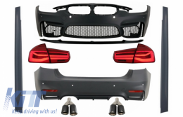 Body Kit with Dual Twin Exhaust Muffler Tips suitable for BMW F30 (2011-2019) and LED Taillights Dynamic Sequential Turning Light EVO II M3 CS Style Without Fog Lamps - COCBBMF30EVOWOFRC