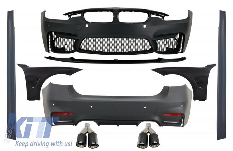 Karosszériakészlet első sárvédőkkel, fekete, alkalmas BMW F30 (2011-2019) EVO II M3 CS stílushoz ködlámpák nélkül