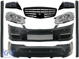 Body Kit with Front Grille Mirror Assembly and LED Headlights suitable for Mercedes S-Class W221 (2005-2009) LWB - COCBMBW221AMGPBFLM