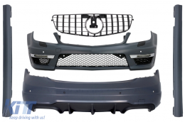 Body Kit with Front Grille Piano Black suitable for Mercedes C-Class W204 (2007-2014) Facelift C63 GT-R Panamericana Design - COCBMBW204C63FGCN