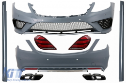Body Kit with Full LED Taillights and Exhaust Muffler Tips Black suitable for Mercedes S-Class W222 (2013-06.2017) S63 Design