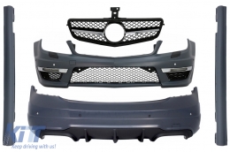 Body Kit with Sport Front Grille Black suitable for Mercedes C-Class W204 (2007-2014) Facelift C63 Design - COCBMBW204C63BCSL