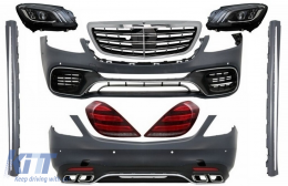 image-35-Bodykit für Mercedes W222 S 13-17 MOPF Look Stoßstange Scheinwerfer Endrohre