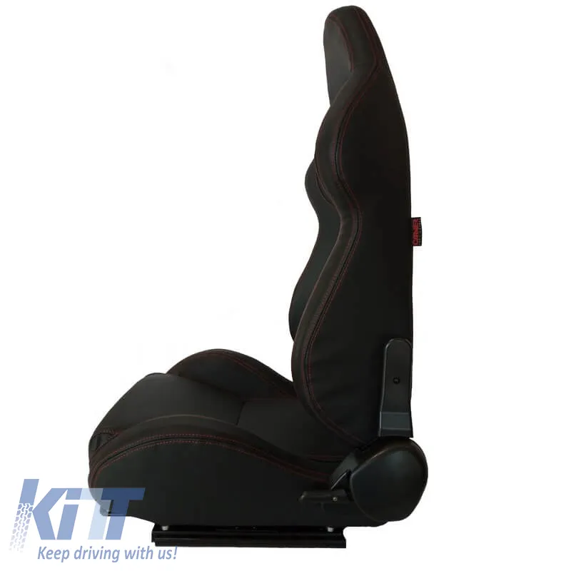 Bucket Seats Apollo Sport PVC Black With Red Stitching Pair 2 Pcs