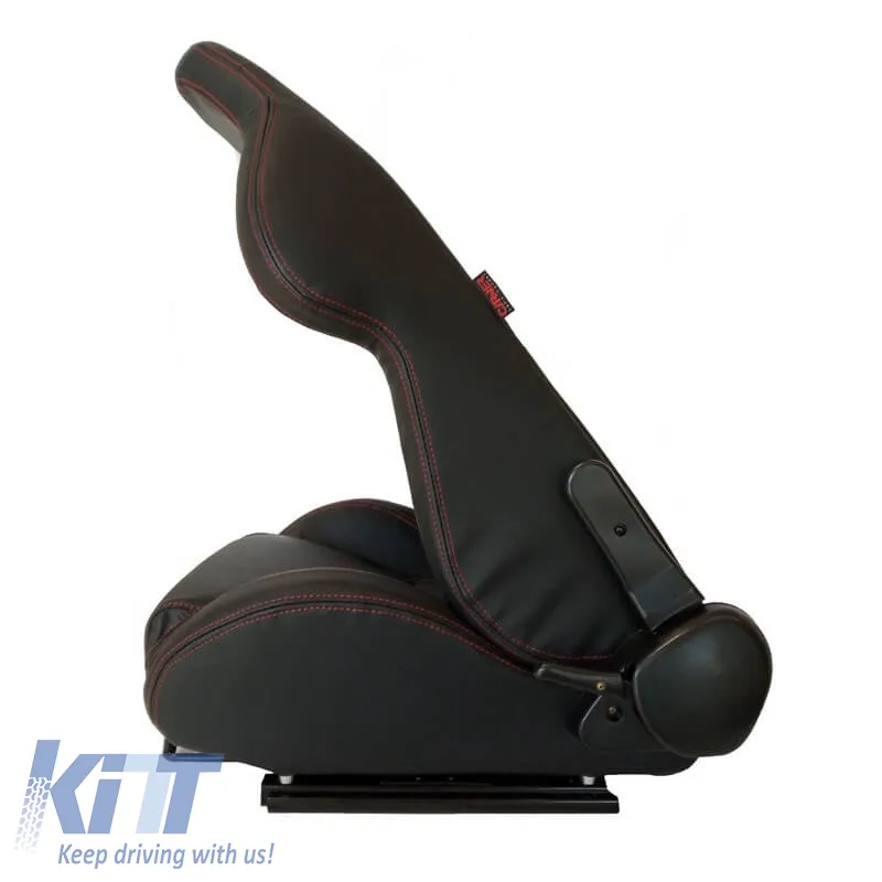 Bucket Seats Apollo Sport PVC Black With Red Stitching Pair 2 Pcs