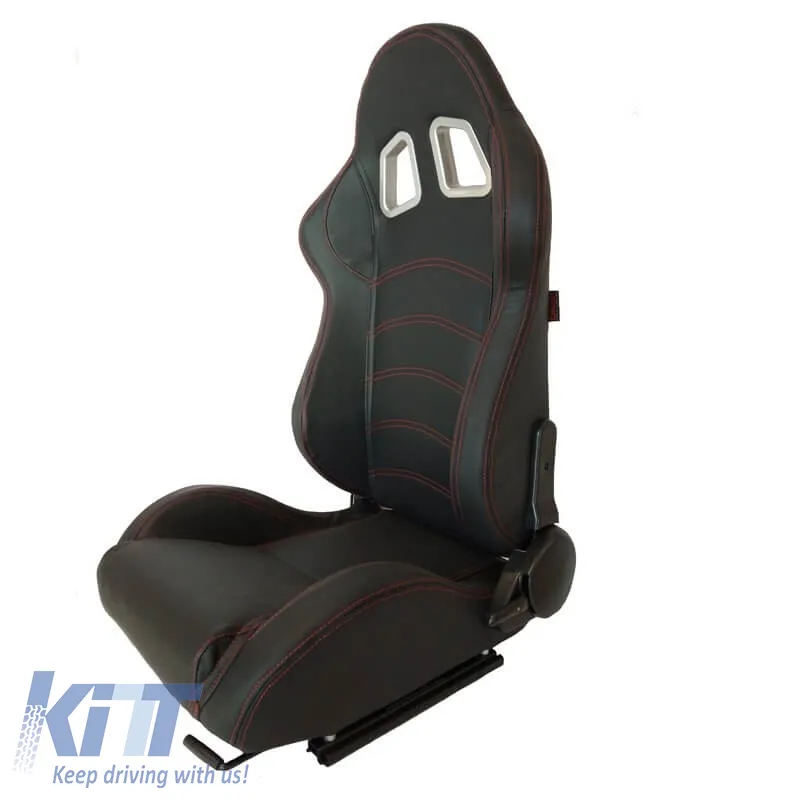 Bucket Seats Apollo Sport PVC Black With Red Stitching Pair 2 Pcs