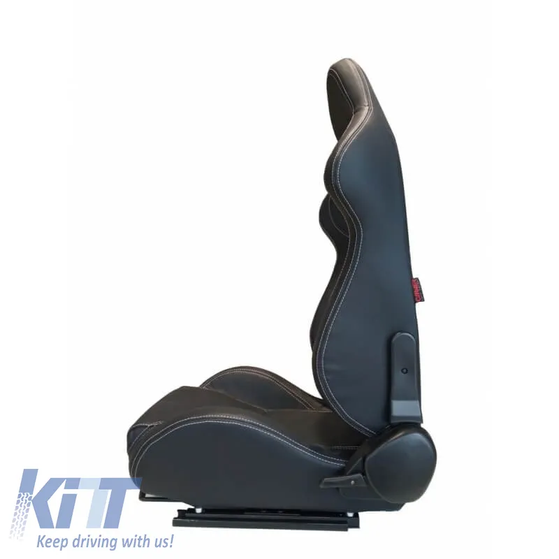 Bucket Seats Apollo Sport PVC Black With White Stitching Pair 2 Pcs