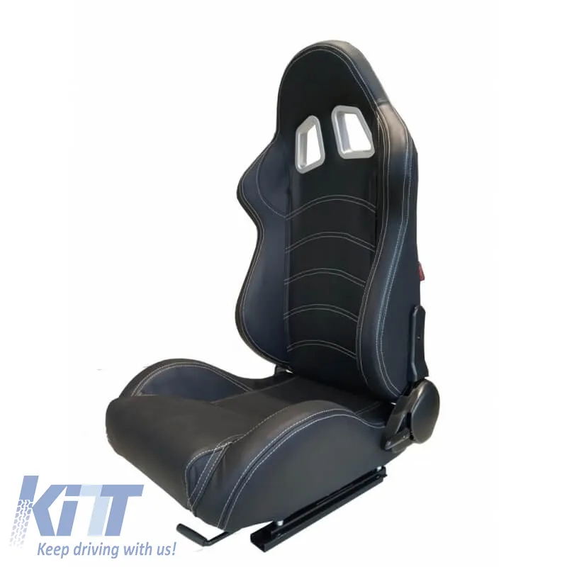 Bucket Seats Apollo Sport PVC Black With White Stitching Pair 2 Pcs