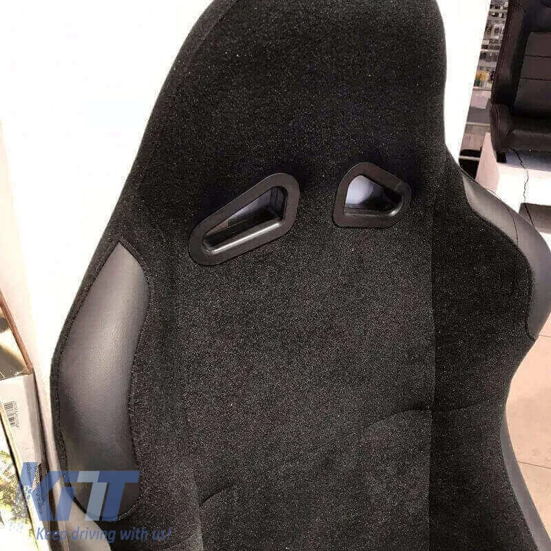 Bucket Seats Daytona Fabric All Black Pair 2 Pcs