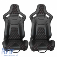 Bucket Seats R8 PVC Black with M Power Design Design Tri-Color Cross Stitching M Look Pair 2 Pcs