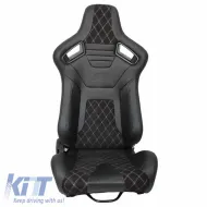 Bucket Seats R8 PVC Black with M Power Design Design Tri-Color Cross Stitching M Look Pair 2 Pcs-image-6293592