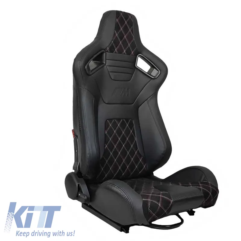 Bucket Seats R8 PVC Black with M Power Design Design Tri-Color Cross Stitching M Look Pair 2 Pcs