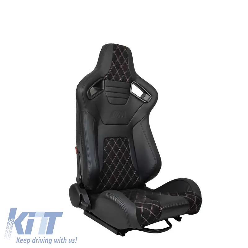 Bucket Seats R8 PVC Black with M Power Design Design Tri-Color Cross Stitching M Look Pair 2 Pcs