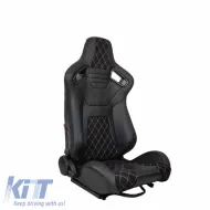 Bucket Seats R8 PVC Black with M Power Design Design Tri-Color Cross Stitching M Look Pair 2 Pcs-image-6293597