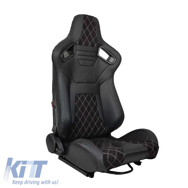 Bucket Seats R8 PVC Black with M Power Design Design Tri-Color Cross Stitching M Look Pair 2 Pcs