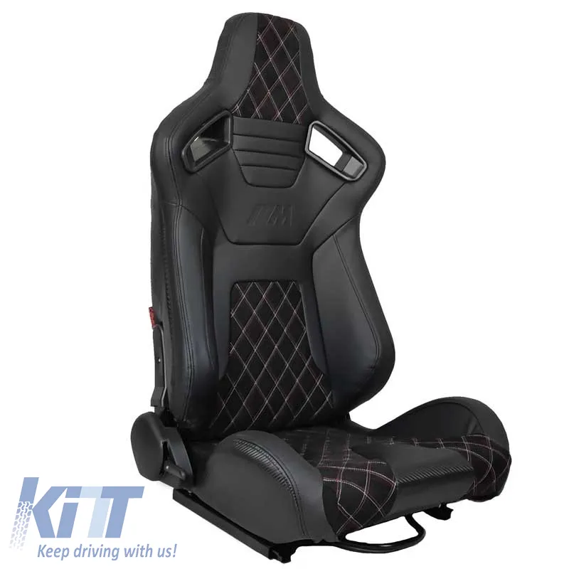 Bucket Seats R8 PVC Black with M Power Design Design Tri-Color Cross Stitching M Look Pair 2 Pcs