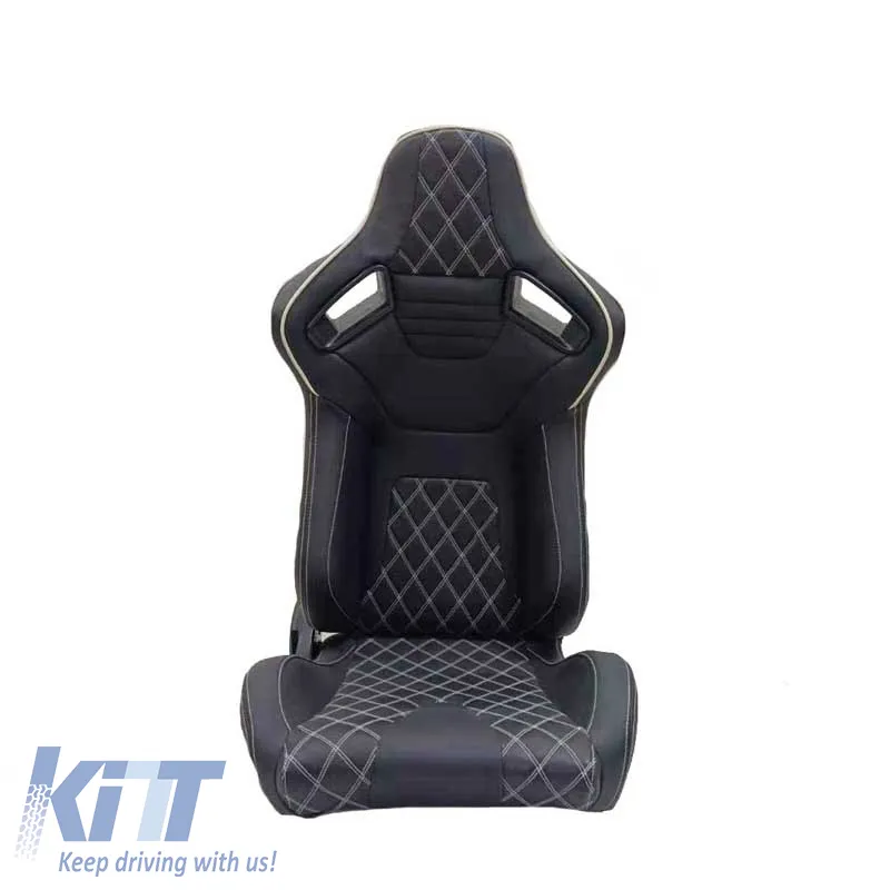 Bucket Seats R8 PVC Black With White Cross Stitching Pair 2 Pcs