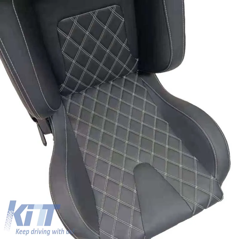 Bucket Seats R8 PVC Black With White Cross Stitching Pair 2 Pcs