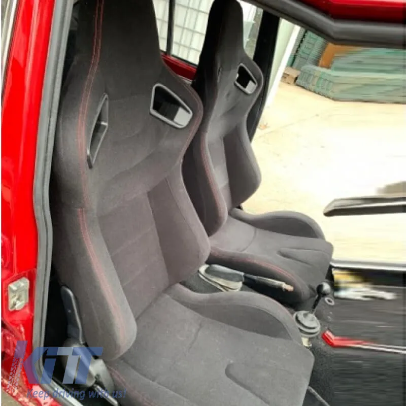 Bucket Seats R8 Style Fabric Black With Red Stitching Pair 2 Pcs