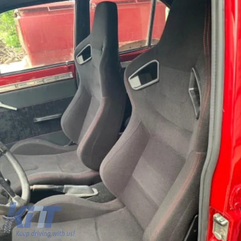 Bucket Seats R8 Style Fabric Black With Red Stitching Pair 2 Pcs