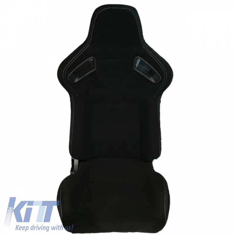Bucket Seats R8 Style Fabric Black With White Stitching Pair 2 Pcs