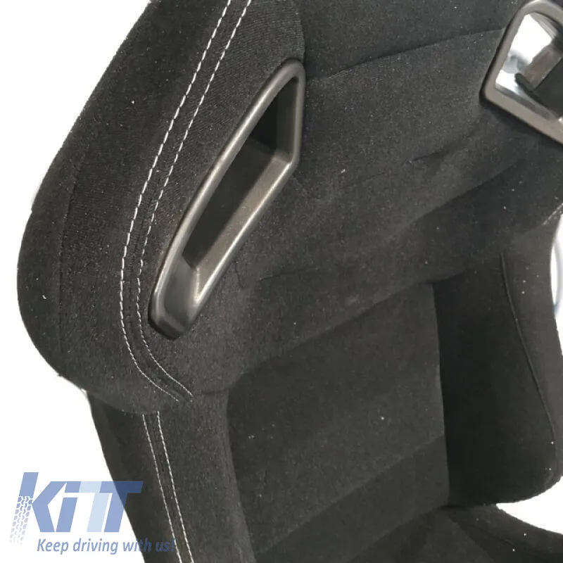 Bucket Seats R8 Style Fabric Black With White Stitching Pair 2 Pcs