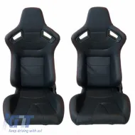 image-11-Bucket Seats R8 Style PVC Black With Red Stitching Pair 2 Pcs