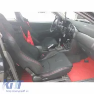 Bucket Seats R8 Style PVC Black With Red Stitching Pair 2 Pcs-image-6293549