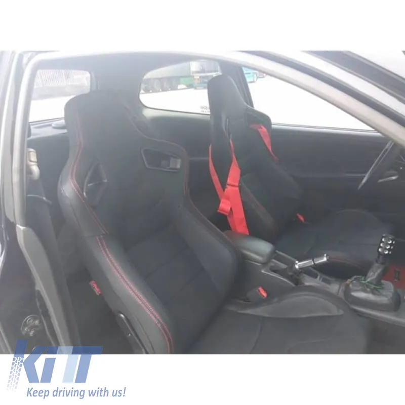 Bucket Seats R8 Style PVC Black With Red Stitching Pair 2 Pcs
