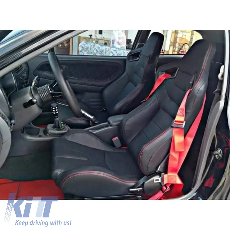 Bucket Seats R8 Style PVC Black With Red Stitching Pair 2 Pcs