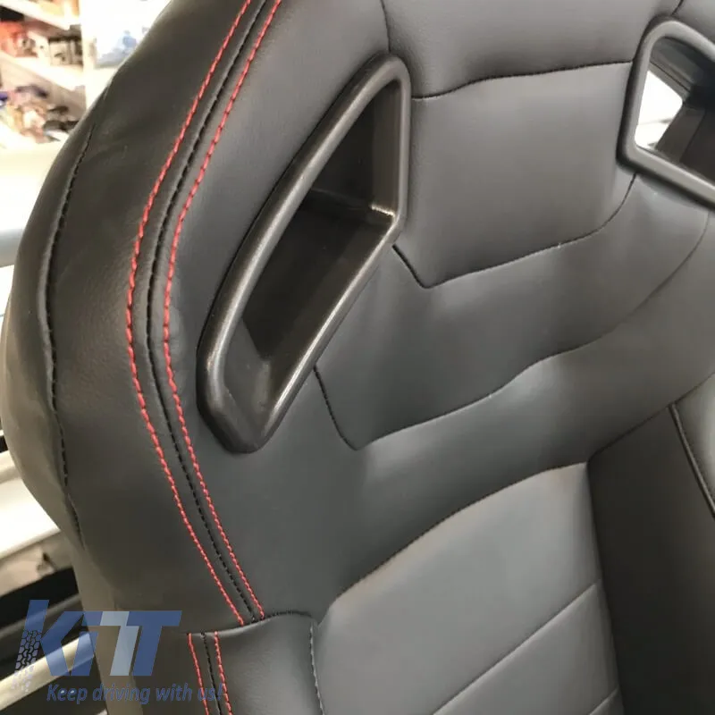 Bucket Seats R8 Style PVC Black With Red Stitching Pair 2 Pcs