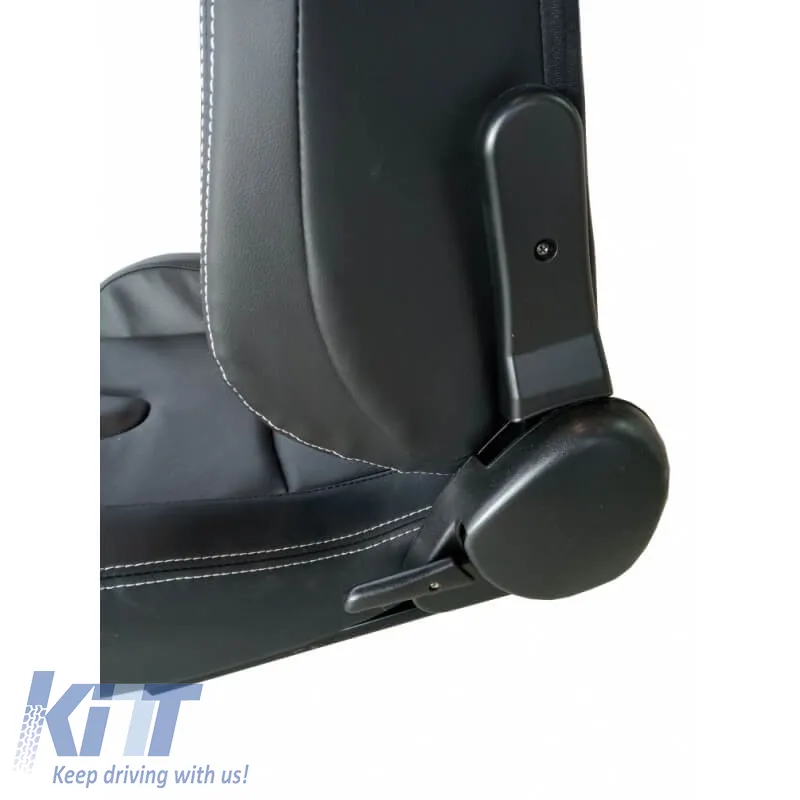 Bucket Seats R8 Style PVC Black With White Stitching Pair 2 Pcs