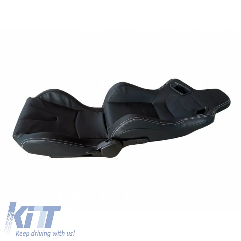 Bucket Seats R8 Style PVC Black With White Stitching Pair 2 Pcs