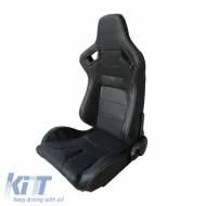 Bucket Seats R8 Style PVC Black With White Stitching Pair 2 Pcs-image-6293564