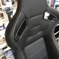 Bucket Seats R8 Style PVC Black With White Stitching Pair 2 Pcs-image-6293565