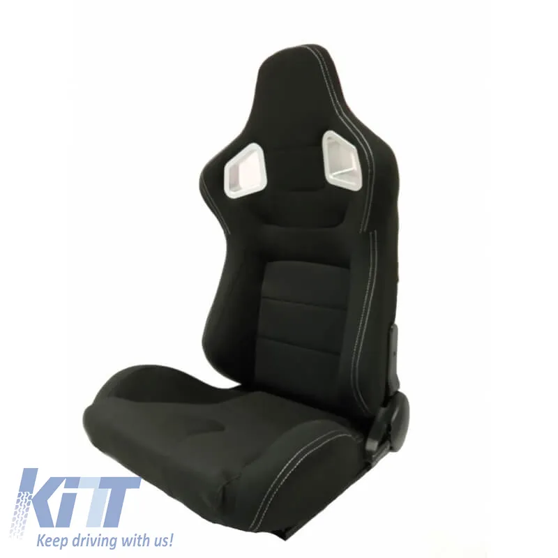 Bucket Seats RS Fabric Black With White Stitching Pair 2 Pcs