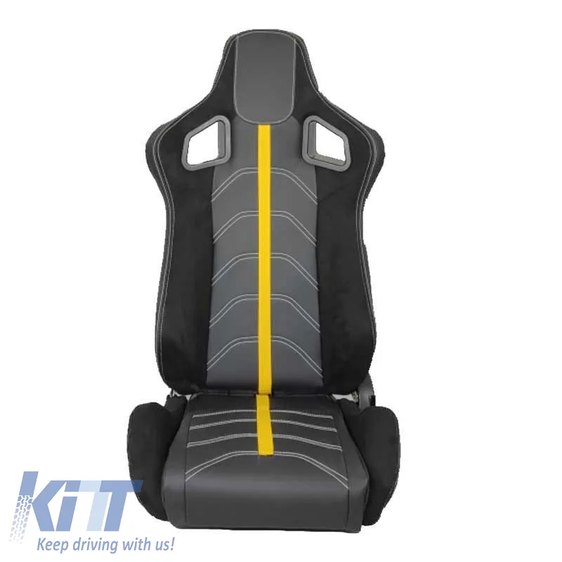 Bucket Seats RS Performance PVC / Suede / Fabric Black With Yellow Line Pair 2 Pcs