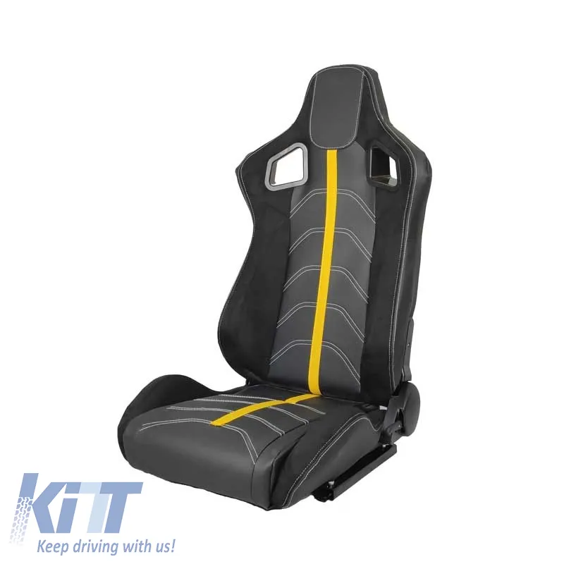 Bucket Seats RS Performance PVC / Suede / Fabric Black With Yellow Line Pair 2 Pcs