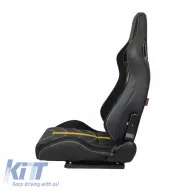 Bucket Seats RS Performance PVC / Suede / Fabric Black With Yellow Line Pair 2 Pcs-image-6293603